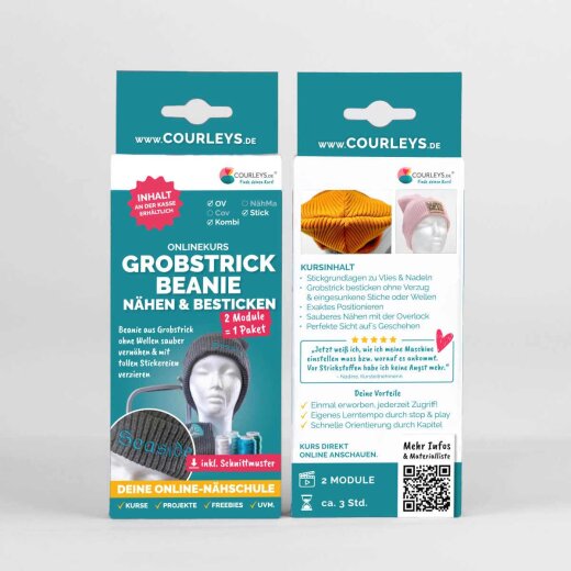 Courleys Online Nähkurs - Grobstrick Beanie Nähen & Besticken Kurspaket