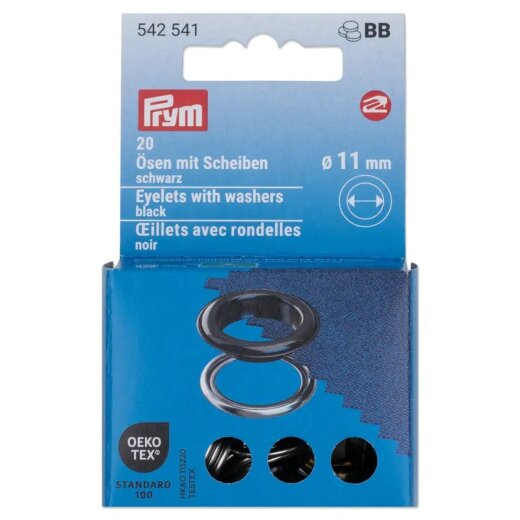 Prym Ösen mit Scheiben MS 11mm schwarz-silberfarbig