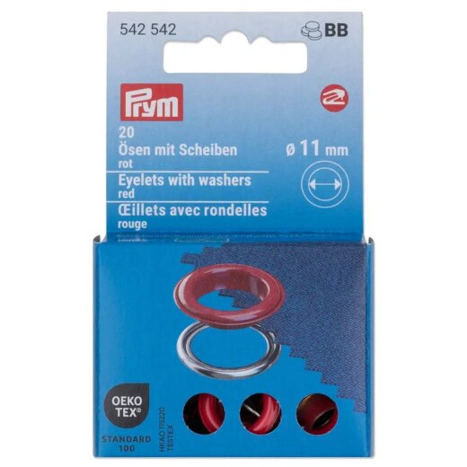 Prym Ösen mit Scheiben MS 11mm rot-silberfarbig
