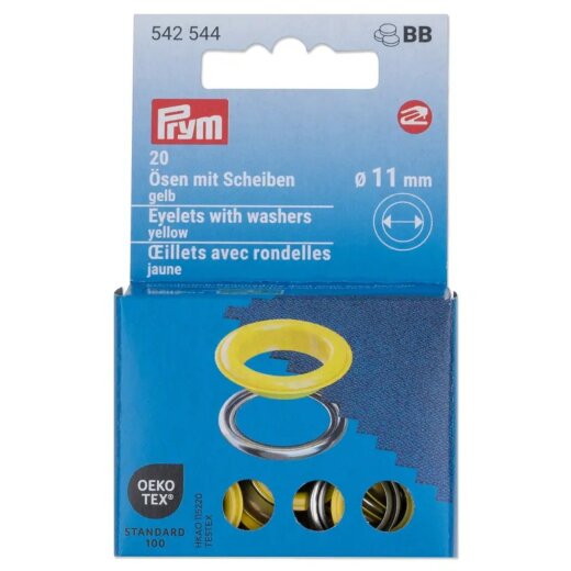 Prym Ösen mit Scheiben MS 11mm gelb-silberfarbig