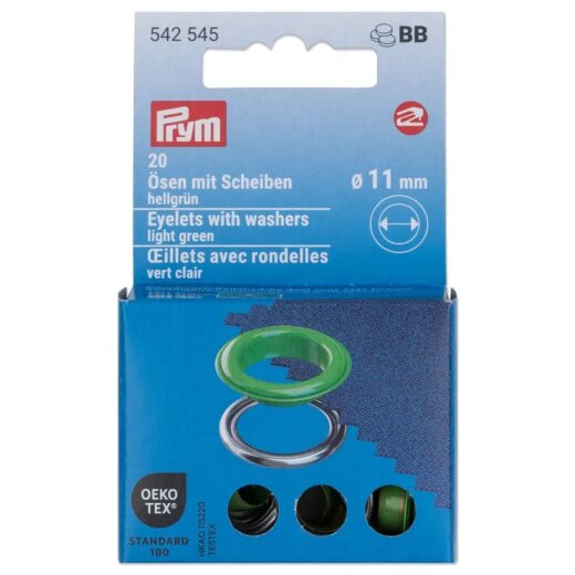 Prym Ösen mit Scheiben MS 11mm hellgrün-silberfarbig