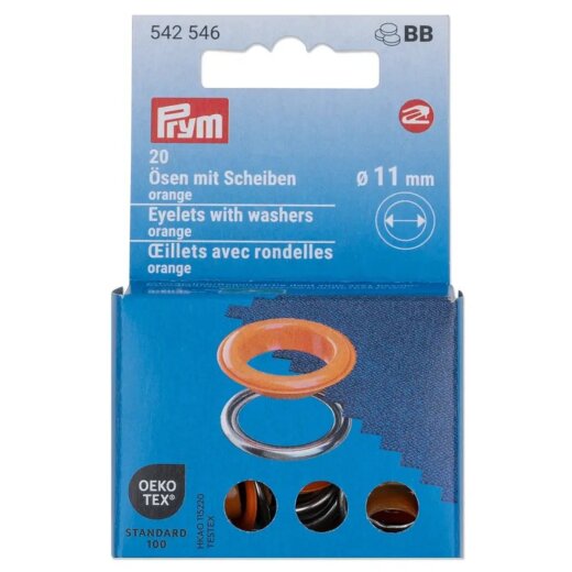 Prym Ösen mit Scheiben MS 11mm orange-silberfarbig
