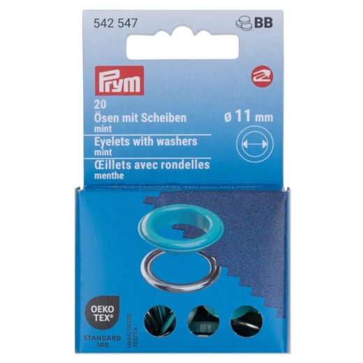 Prym Ösen mit Scheiben MS 11mm mint-silberfarbig