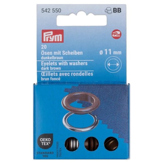 Prym Ösen mit Scheiben MS 11mm dunkelbraun-silberfarbig