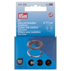 Prym Ösen mit Scheiben MS 11mm dunkelbraun-silberfarbig